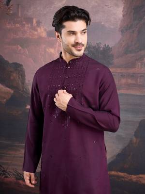 Men's stylish & designer purple woven kurta 1