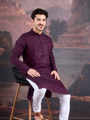 Men's stylish & designer purple woven kurta 2