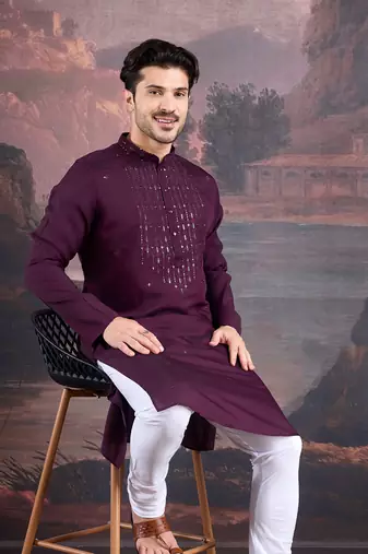 Men's stylish & designer purple woven kurta