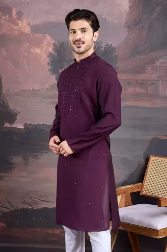 Men's stylish & designer purple woven kurta
