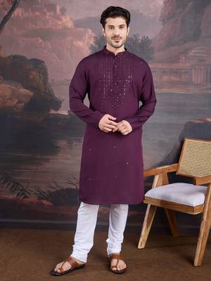 Men's stylish & designer purple woven kurta 5
