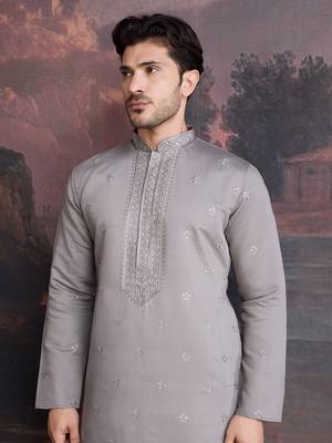 Men's stylish & designer grey woven kurta 1