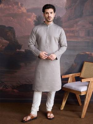 Men's stylish & designer grey woven kurta 2