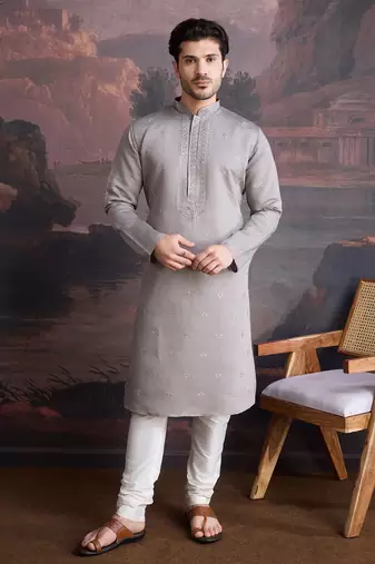 Men's stylish & designer grey woven kurta