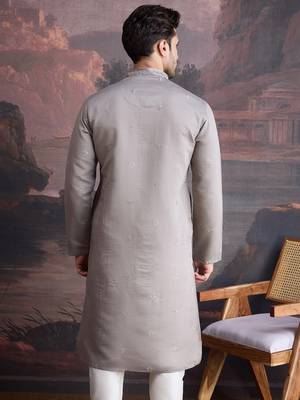 Men's stylish & designer grey woven kurta 3