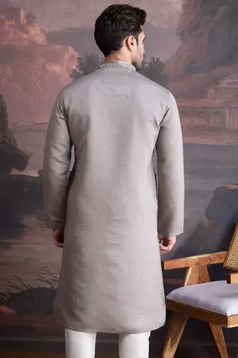 Men's stylish & designer grey woven kurta