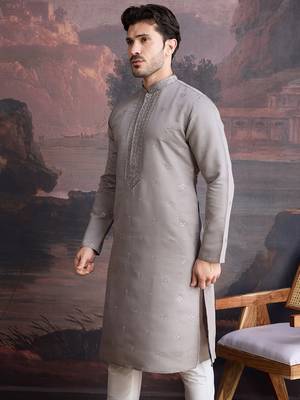 Men's stylish & designer grey woven kurta 4