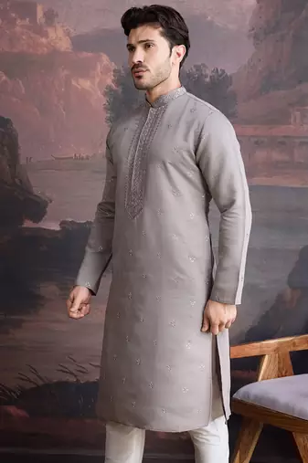 Men's stylish & designer grey woven kurta