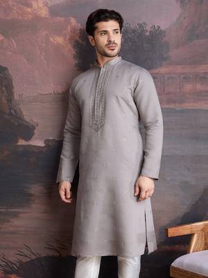 Men's stylish & designer grey woven kurta 5