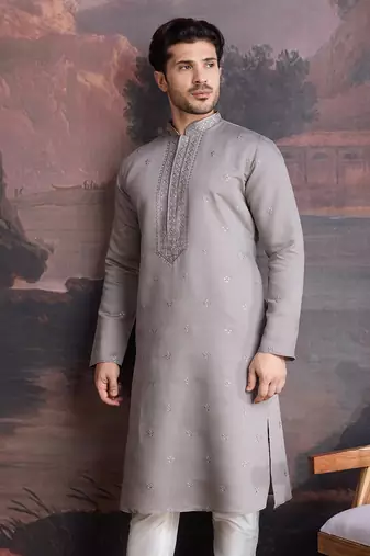 Men's stylish & designer grey woven kurta