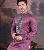 men's designer art silk purple kurta  with sequins accent