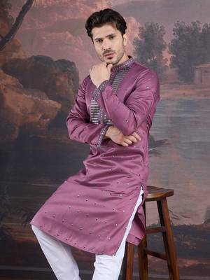 men's designer art silk purple kurta  with sequins accent 2