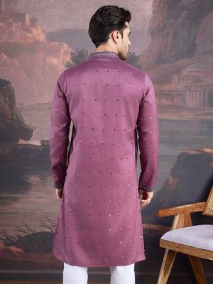 men's designer art silk purple kurta  with sequins accent 3