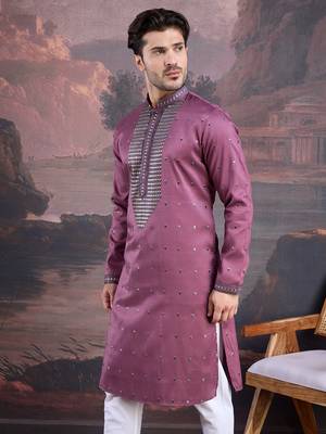 men's designer art silk purple kurta  with sequins accent 4