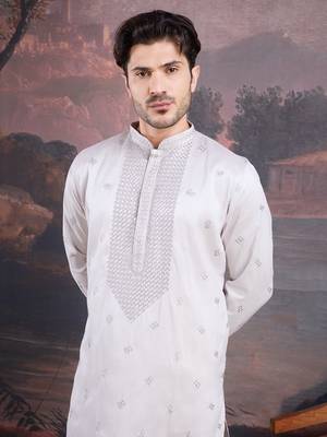 Men's designer grey woven kurta 1