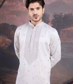 Men's designer grey woven kurta
