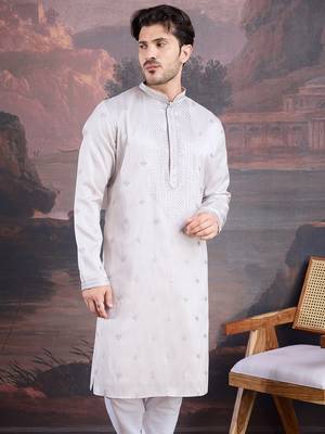 Men's designer grey woven kurta 2