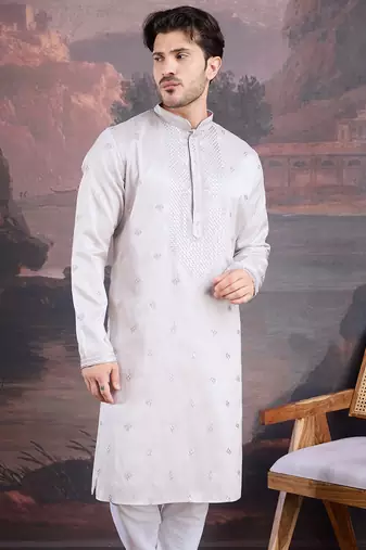 Men's designer grey woven kurta