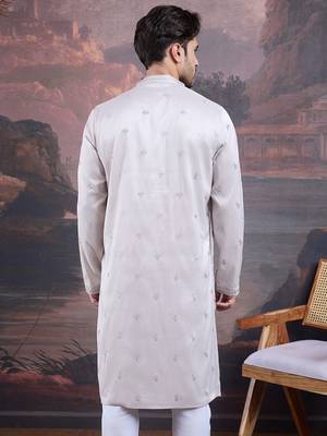 Men's designer grey woven kurta 3