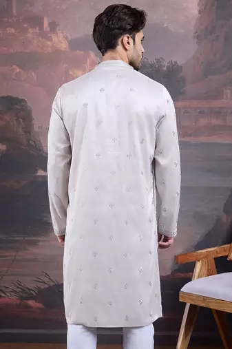 Men's designer grey woven kurta