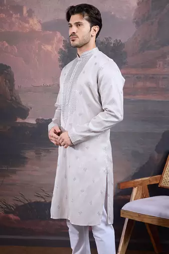 Men's designer grey woven kurta