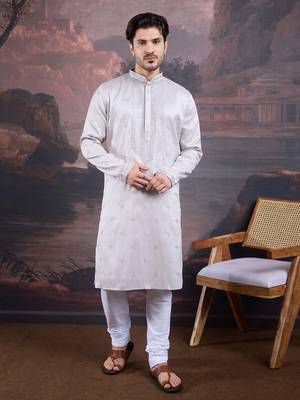 Men's designer grey woven kurta 5