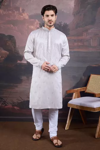 Men's designer grey woven kurta