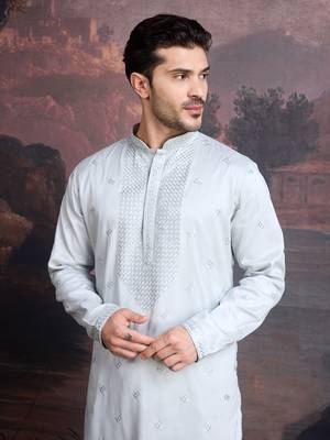 Men's stylish premium grey woven kurta 1