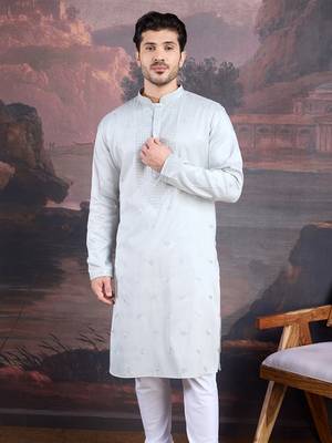 Men's stylish premium grey woven kurta 2
