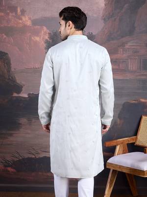 Men's stylish premium grey woven kurta 3