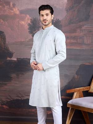 Men's stylish premium grey woven kurta 4