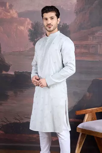Men's stylish premium grey woven kurta