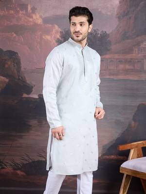 Men's stylish premium grey woven kurta 5