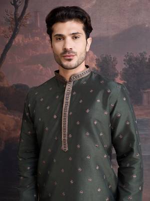 Men's stylish & designer deep green woven kurta 1