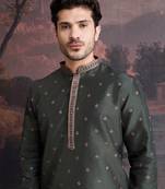 Men's stylish & designer deep green woven kurta