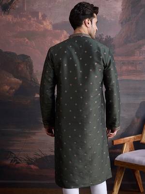 Men's stylish & designer deep green woven kurta 3