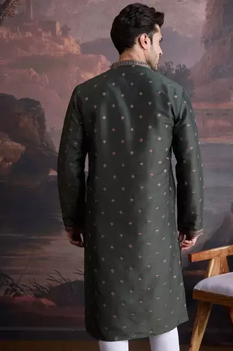 Men's stylish & designer deep green woven kurta