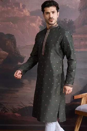 Men's stylish & designer deep green woven kurta