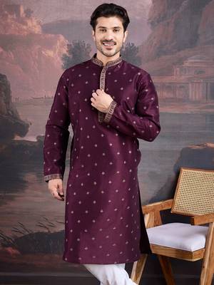 Men's stylish purple woven kurta 2