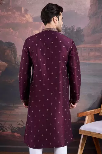Men's stylish purple woven kurta