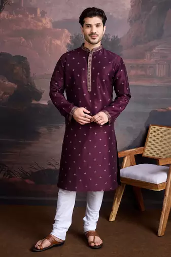 Men's stylish purple woven kurta