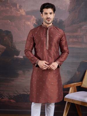 Men's stylish & designer red woven kurta  2