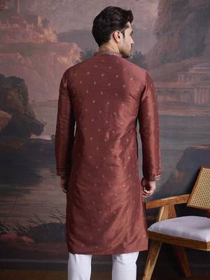 Men's stylish & designer red woven kurta  3
