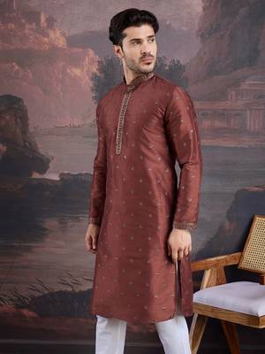 Men's stylish & designer red woven kurta  4