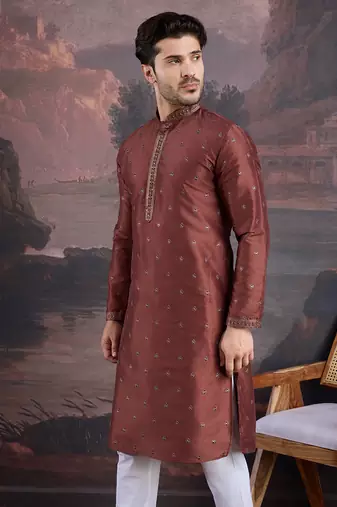 Men's stylish & designer red woven kurta 