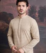 men's cotton chikankari stylish kurta in beige
