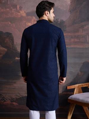 men's cotton chikankari stylish kurta in blue 3
