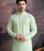 men's cotton chikankari stylish kurta in kiwi green