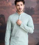 men's cotton light green chikankari stylish kurta
