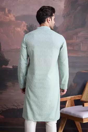 men's cotton light green chikankari stylish kurta